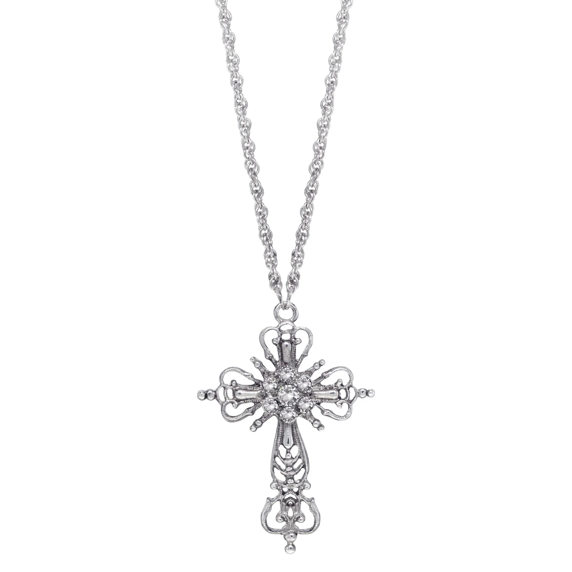 1928 Jewelry Crystal Cross Pendant Necklace 30"