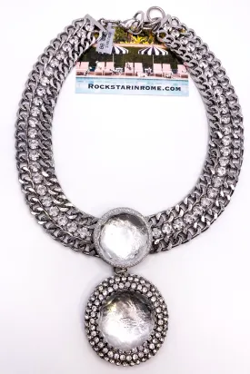 2 Large Faceted White Pave Brooch Necklace | Rockstar In Rome