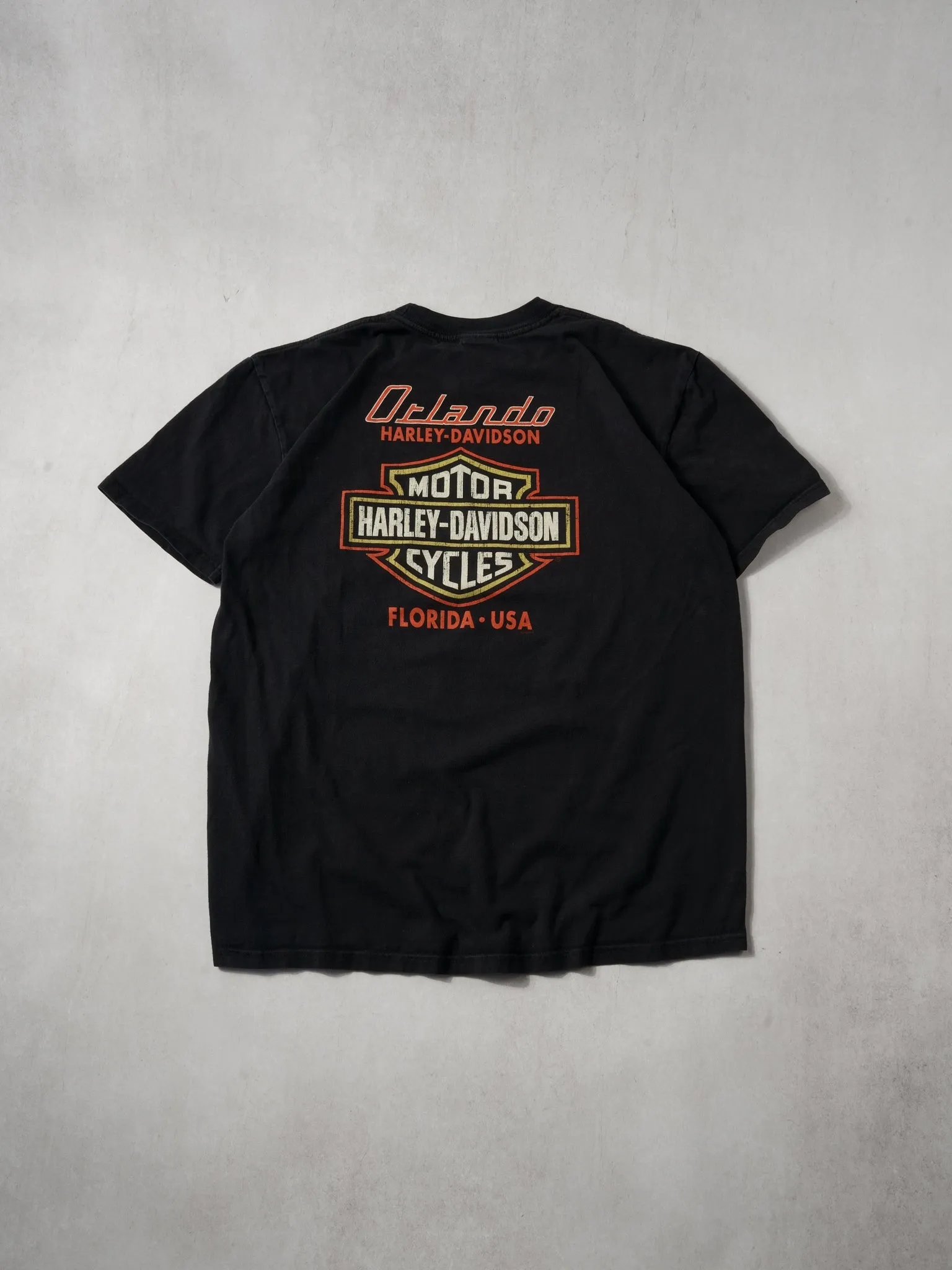 2000s Washed Black Orlando Flordia Harley Davidson Graphic Tee (M/L)