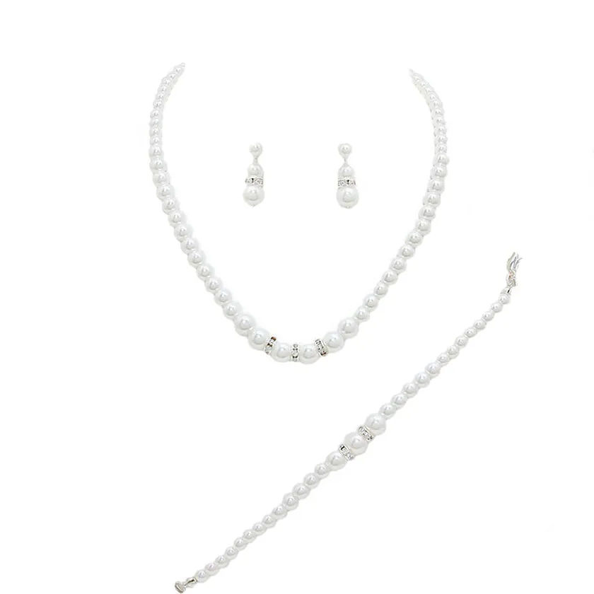 3 Piece Pearl Necklaces Earring Bracelet Set