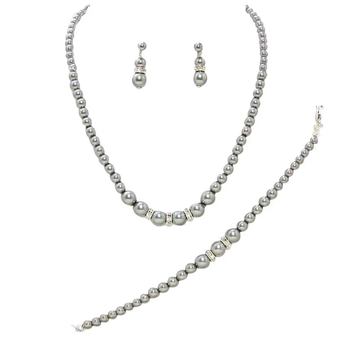 3 Piece Pearl Necklaces Earring Bracelet Set