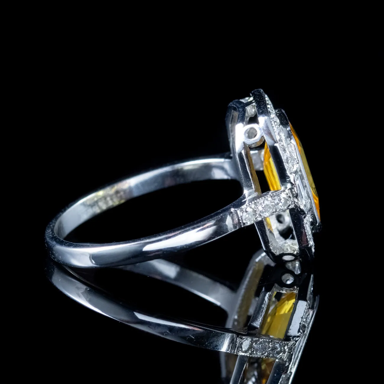 3Ct Yellow Sapphire Ring 1.20Ct Diamond 18Ct White Gold Platinum