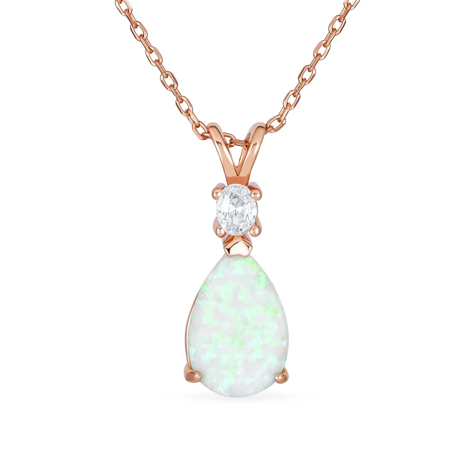 5CT Solitaire Teardrop Opal Pendant Necklace Rose Gold Plated Silver