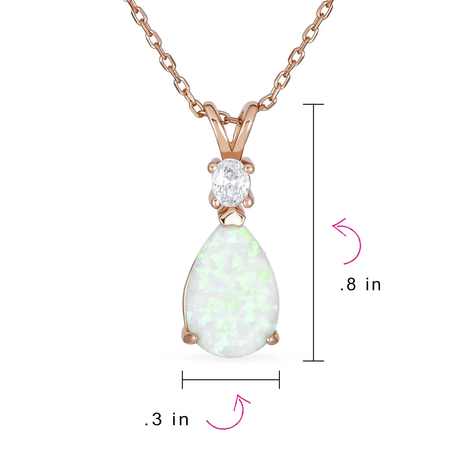 5CT Solitaire Teardrop Opal Pendant Necklace Rose Gold Plated Silver