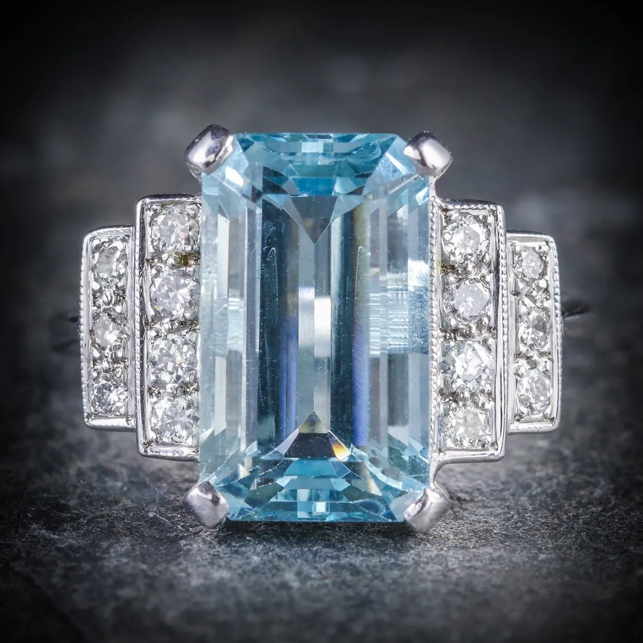 6Ct Aquamarine Diamond Engagement Ring 18Ct Gold