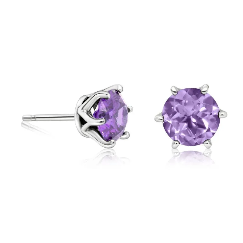 925 Silver Amethyst Studs - 7mm, Handmade, Dainty Gift