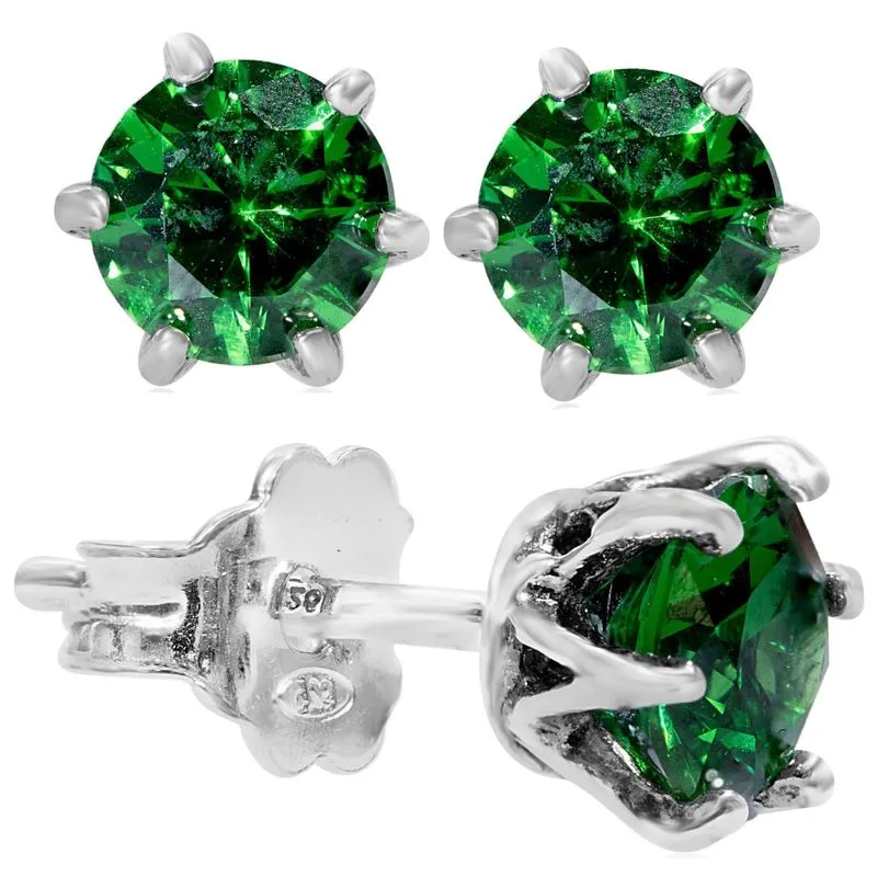 925 Silver Green CZ Studs - Dec Birthstone, Handmade Gift