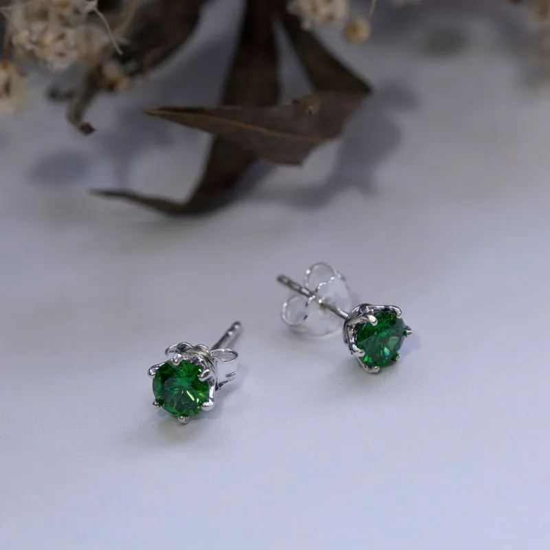 925 Silver Green CZ Studs - Dec Birthstone, Handmade Gift