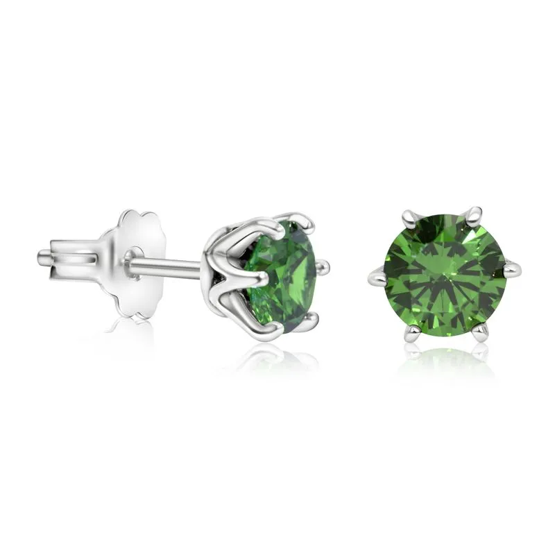 925 Silver Green CZ Studs - Dec Birthstone, Handmade Gift