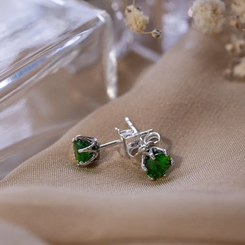 925 Silver Green CZ Studs - Dec Birthstone, Handmade Gift