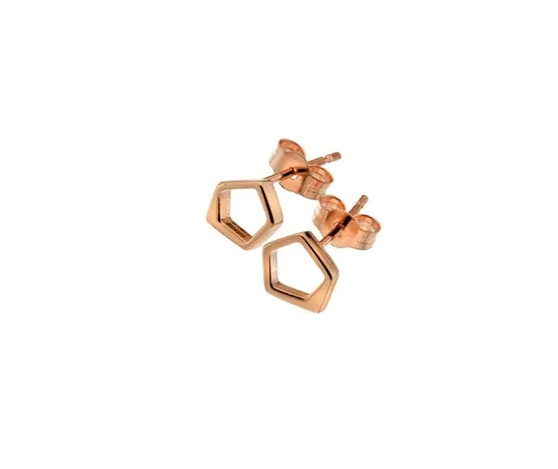 9ct Rose or Yellow Gold Pentagon Stud Earrings