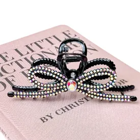 AB Crystal Embellished Ribbon Shaped Metal Hair Clip in Black