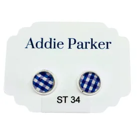 ADDIE PARKER STUD EARRINGS BLUE GINGHAM