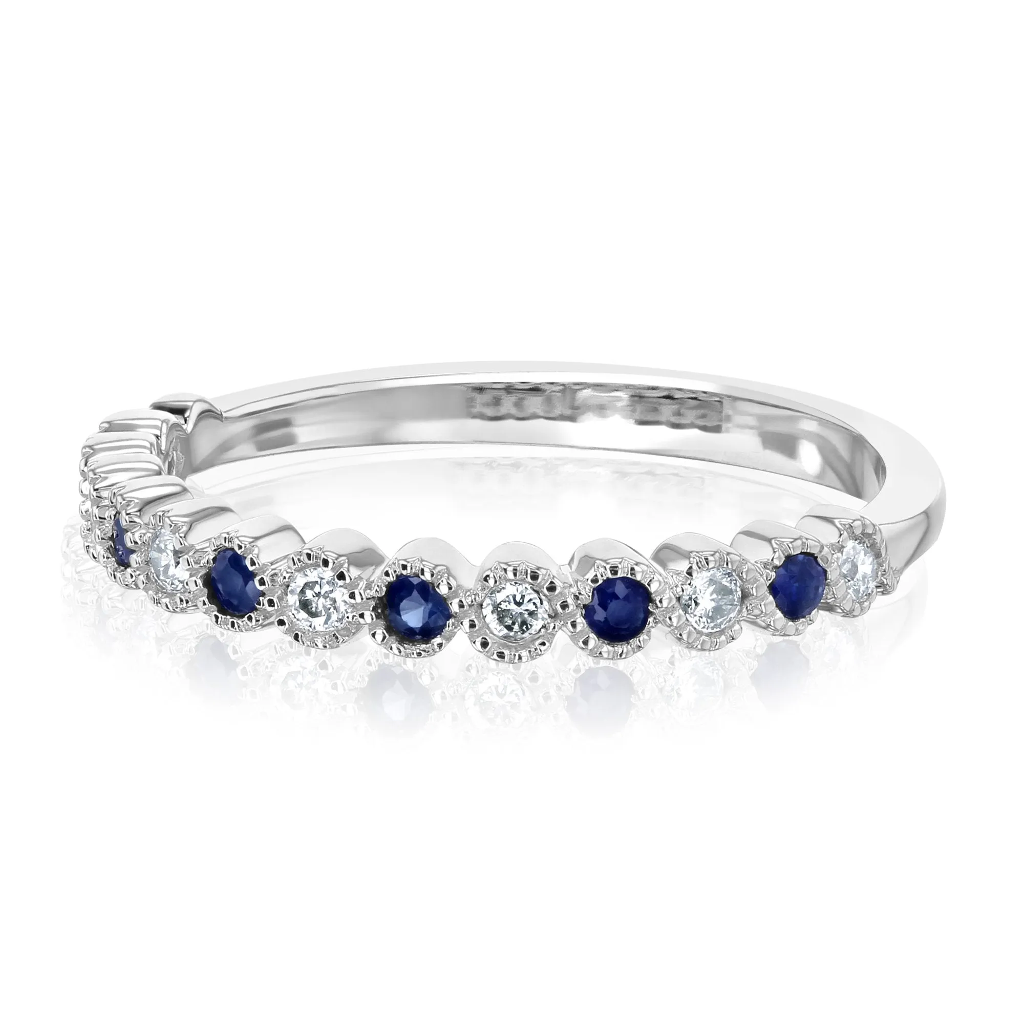 Alternating Diamond and Sapphire Milgrain Band