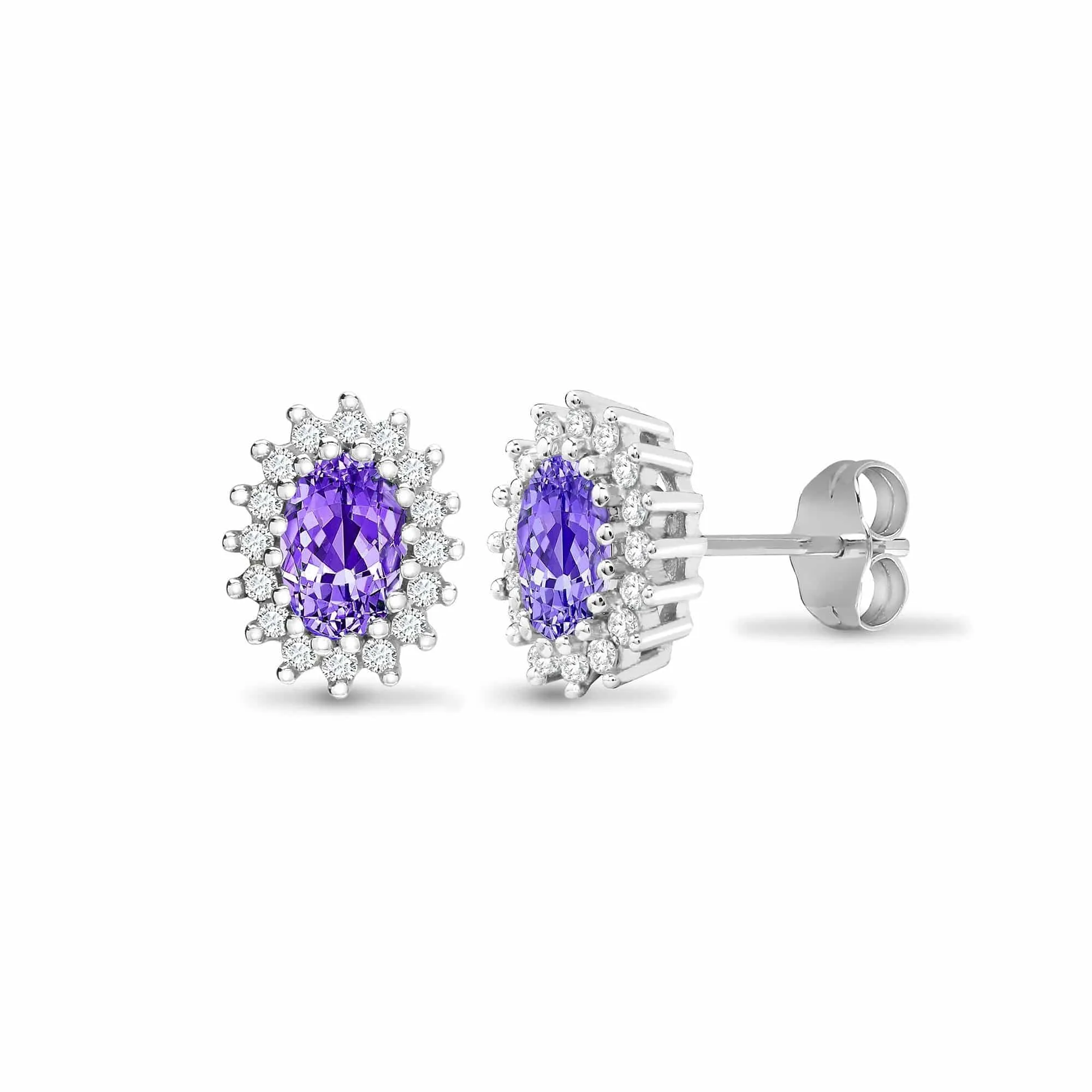 Amethyst Halo Stud Earrings in 9K White Gold