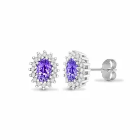 Amethyst Halo Stud Earrings in 9K White Gold