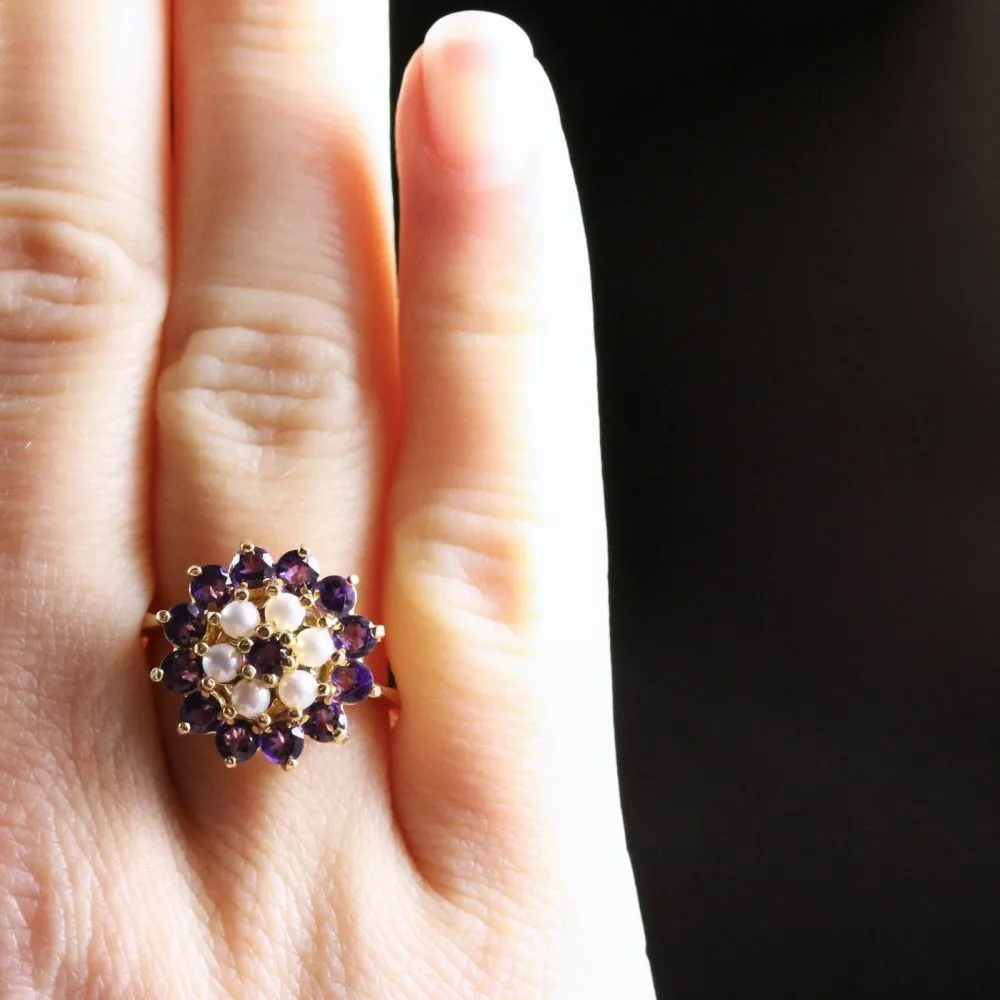 Amethyst Pearl Cluster Ring