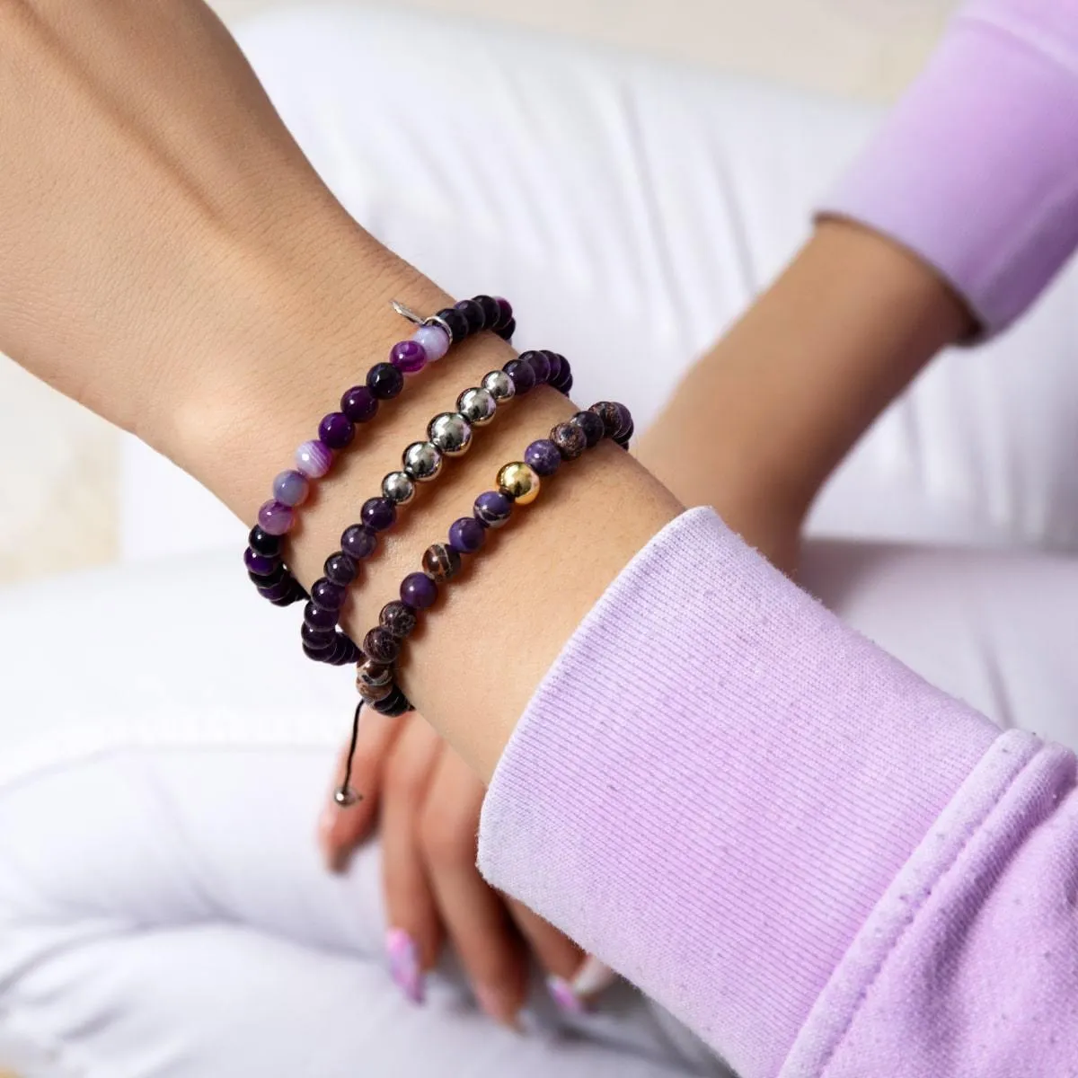 Amethyst | Silver | Balance Gemstone Macrame Bracelet