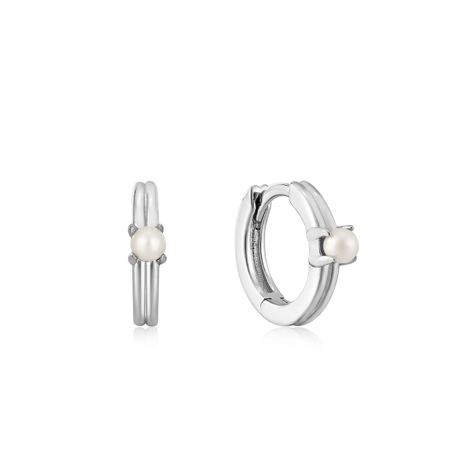 Ania Haie Silver Pearl Cabochon Huggie Hoop Earrings