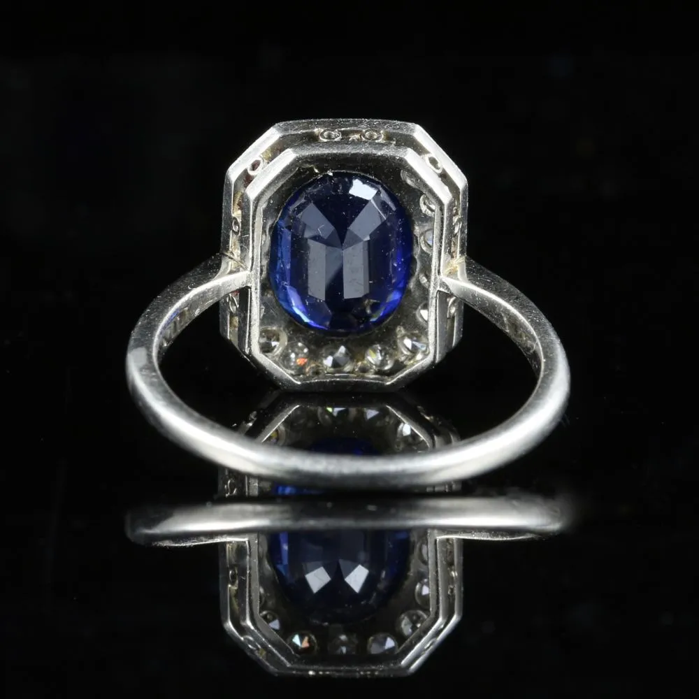 Antique Art Deco 3Ct Sapphire Diamond Ring 18Ct & Platinum