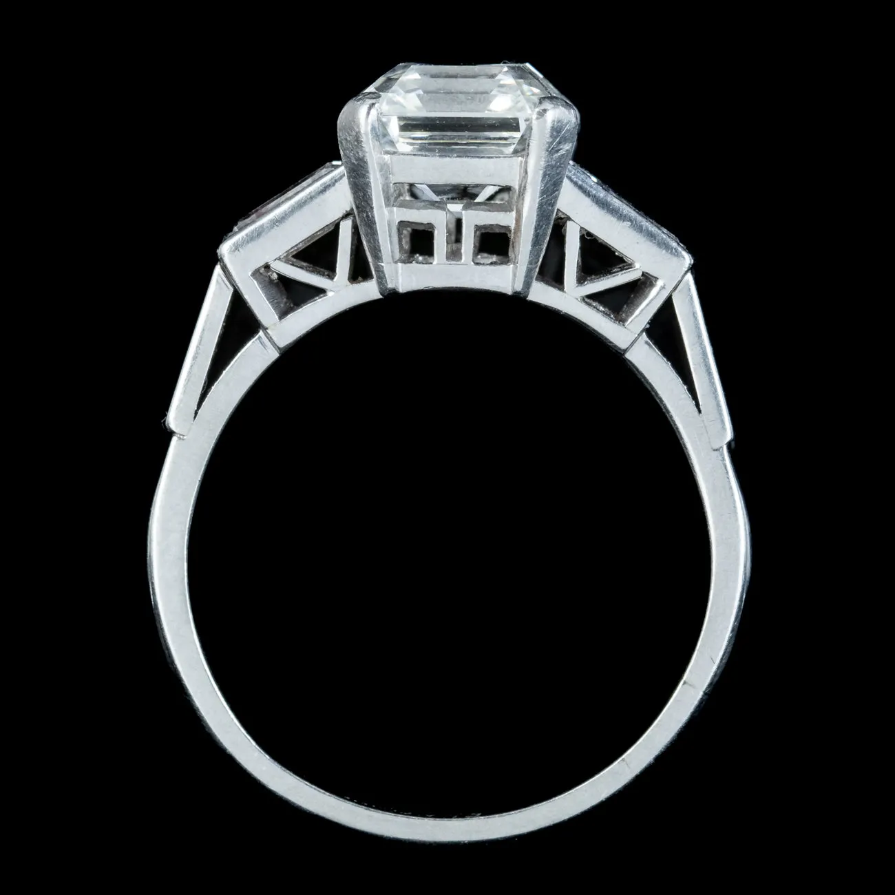 Antique Art Deco Asscher Cut Diamond Trilogy Ring 2.35ct Of Diamond With Cert