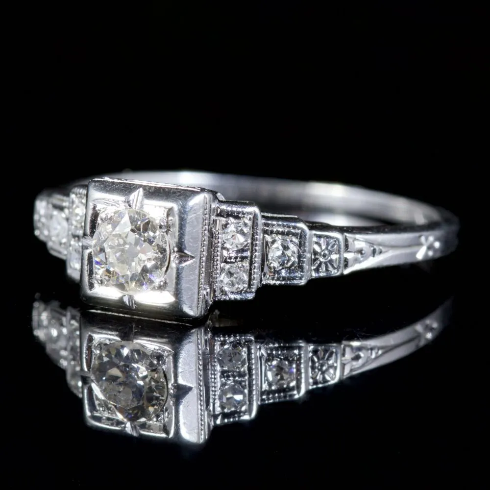 Antique Art Deco Diamond Ring 18Ct White Gold Circa 1920