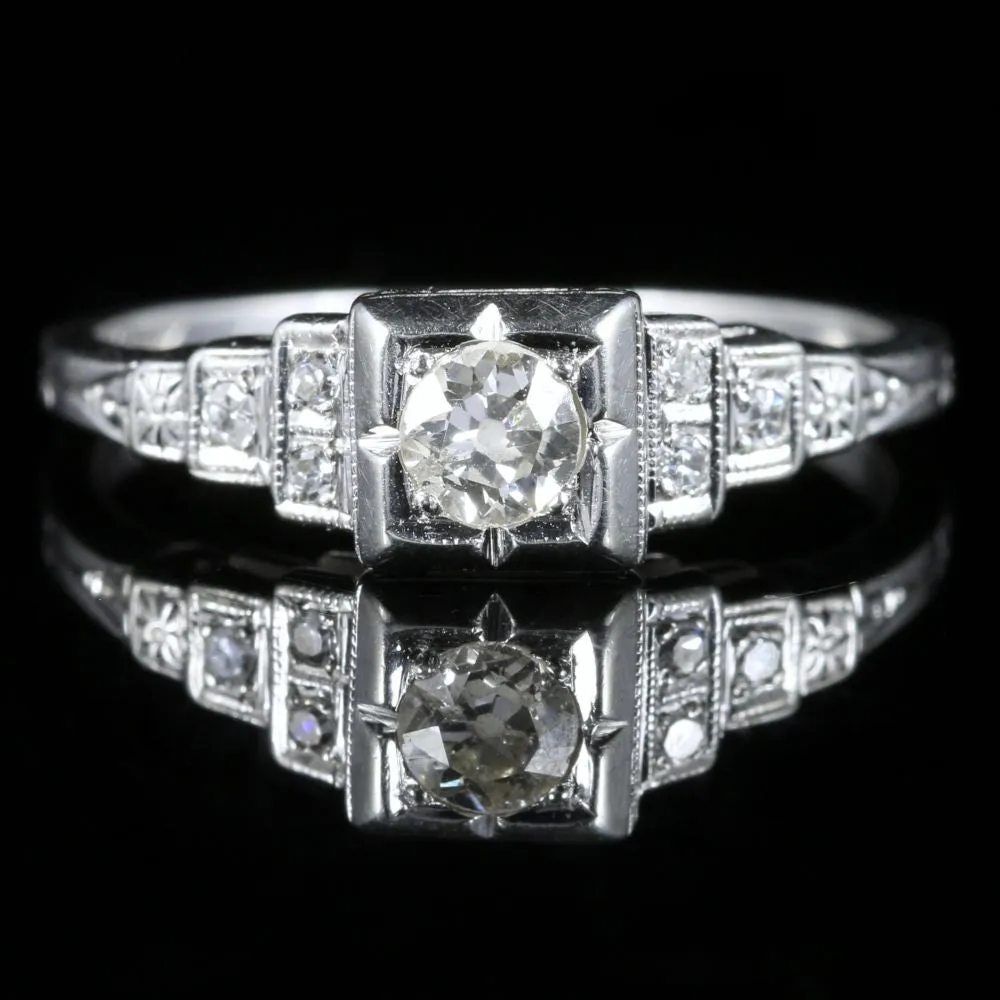 Antique Art Deco Diamond Ring 18Ct White Gold Circa 1920