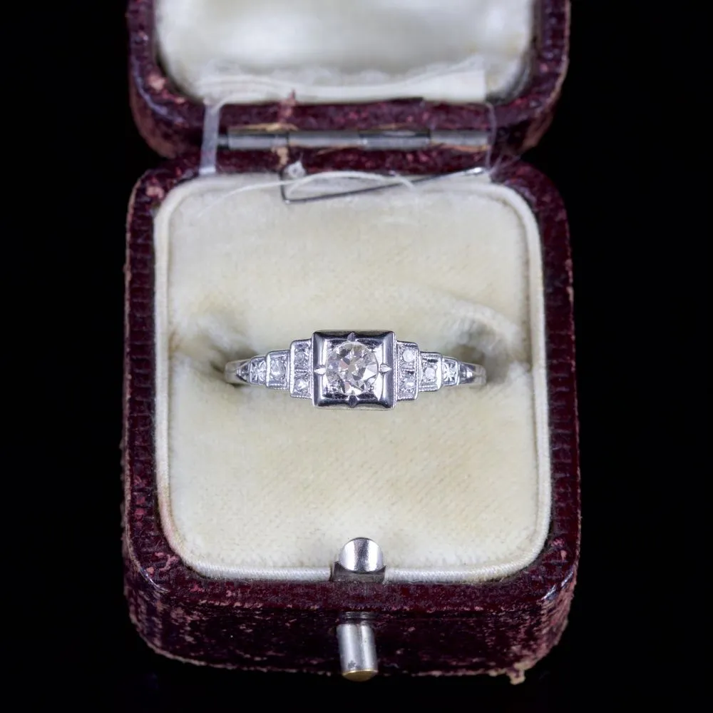 Antique Art Deco Diamond Ring 18Ct White Gold Circa 1920