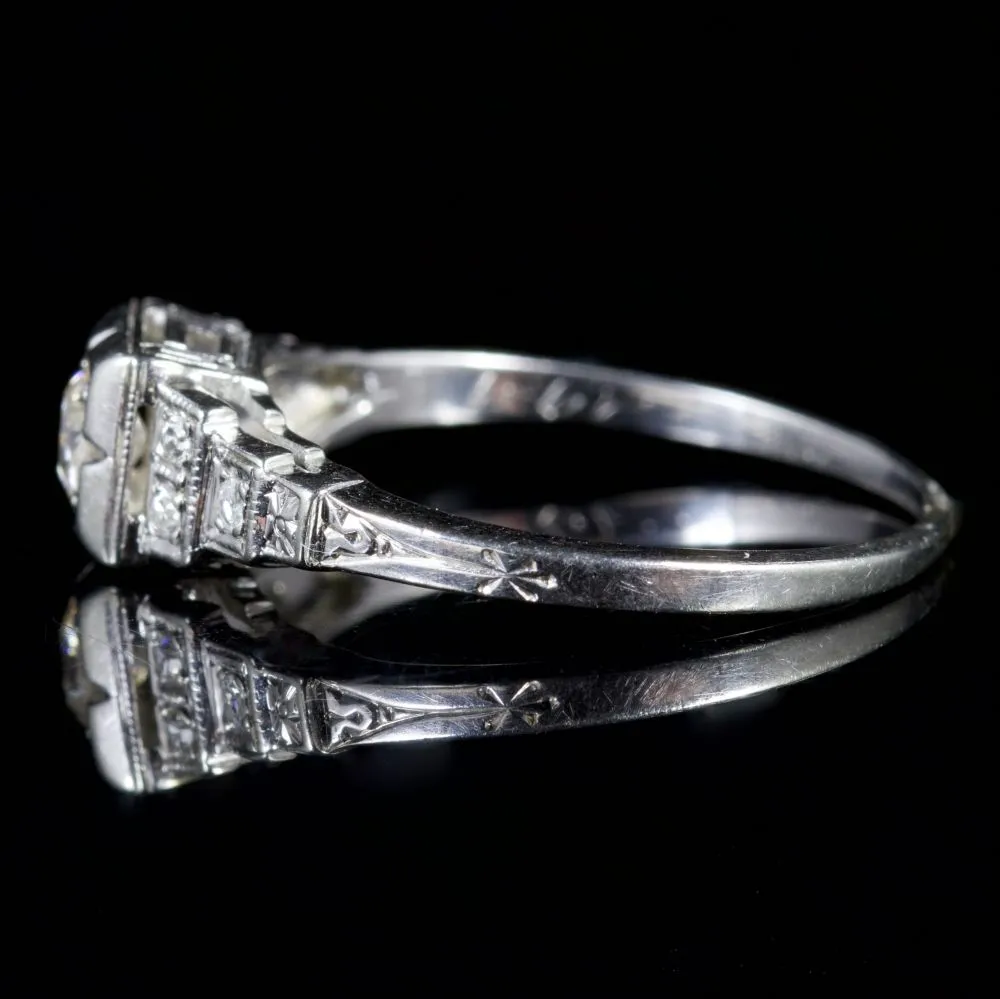 Antique Art Deco Diamond Ring 18Ct White Gold Circa 1920