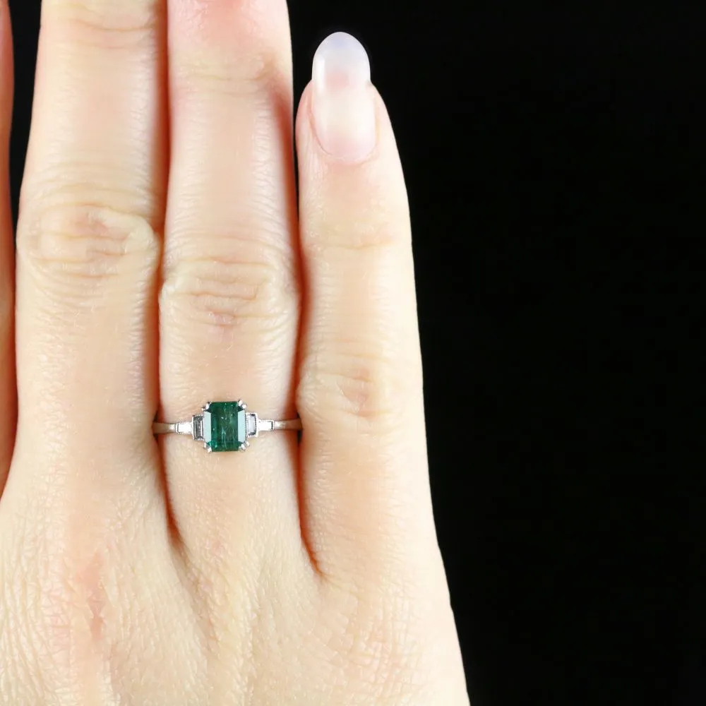 Antique Art Deco Emerald Diamond Ring Platinum Circa 1920