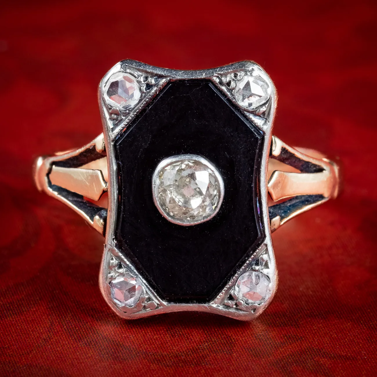 Antique Art Deco Onyx Diamond Ring 0.36ct Total