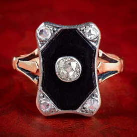 Antique Art Deco Onyx Diamond Ring 0.36ct Total