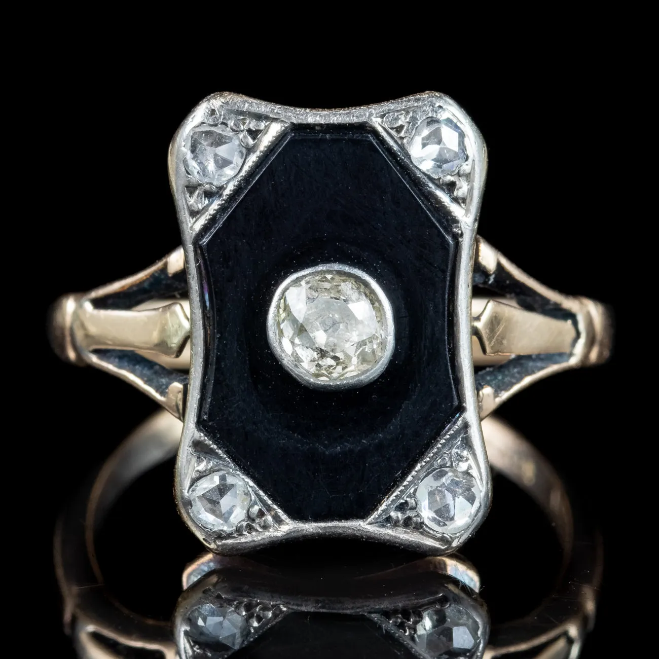 Antique Art Deco Onyx Diamond Ring 0.36ct Total