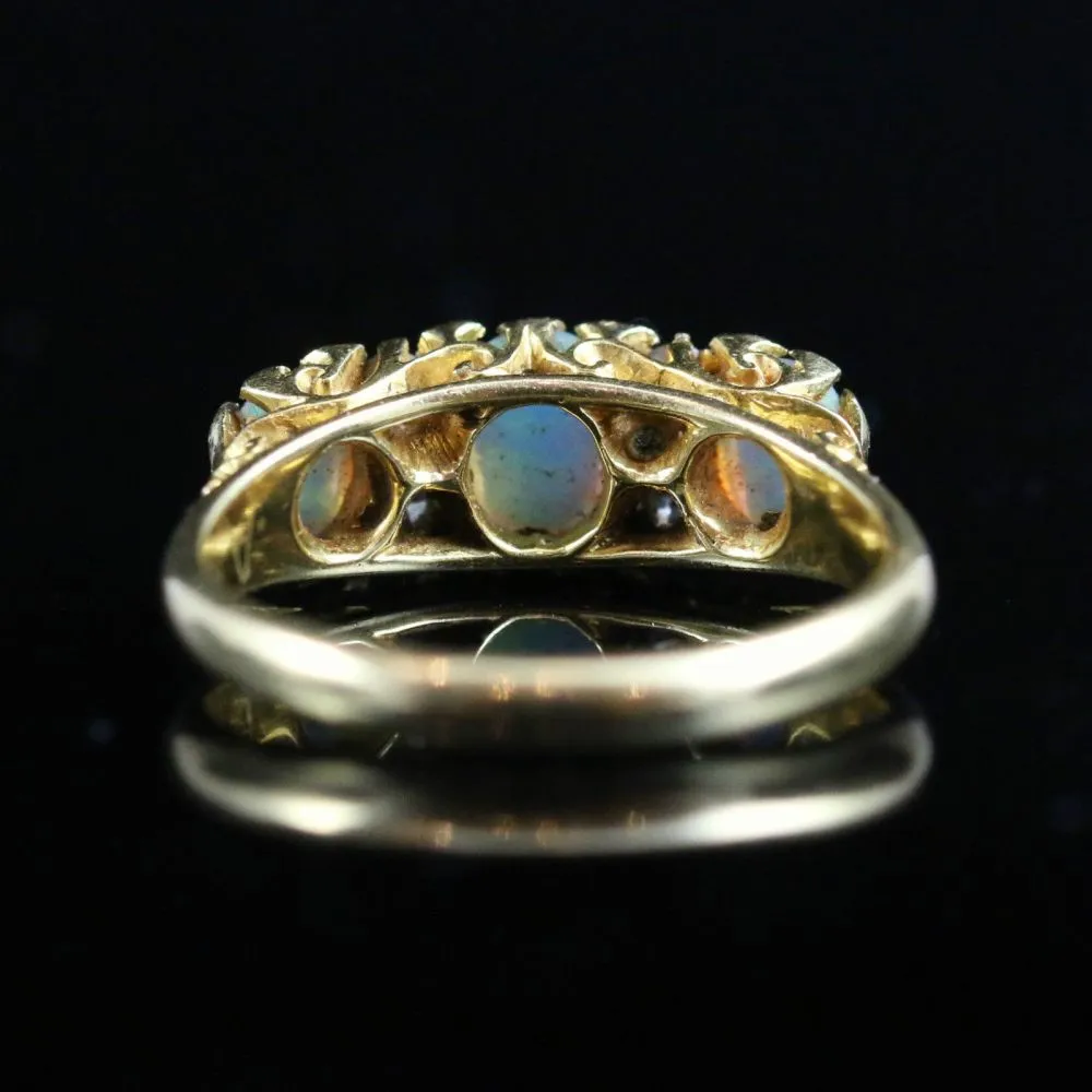 Antique Art Deco Opal & Diamond Trilogy Ring Dated Birmingham 1922