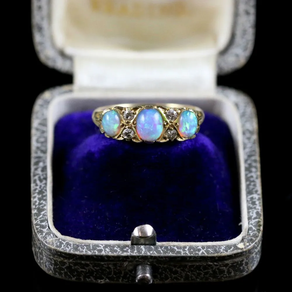 Antique Art Deco Opal & Diamond Trilogy Ring Dated Birmingham 1922