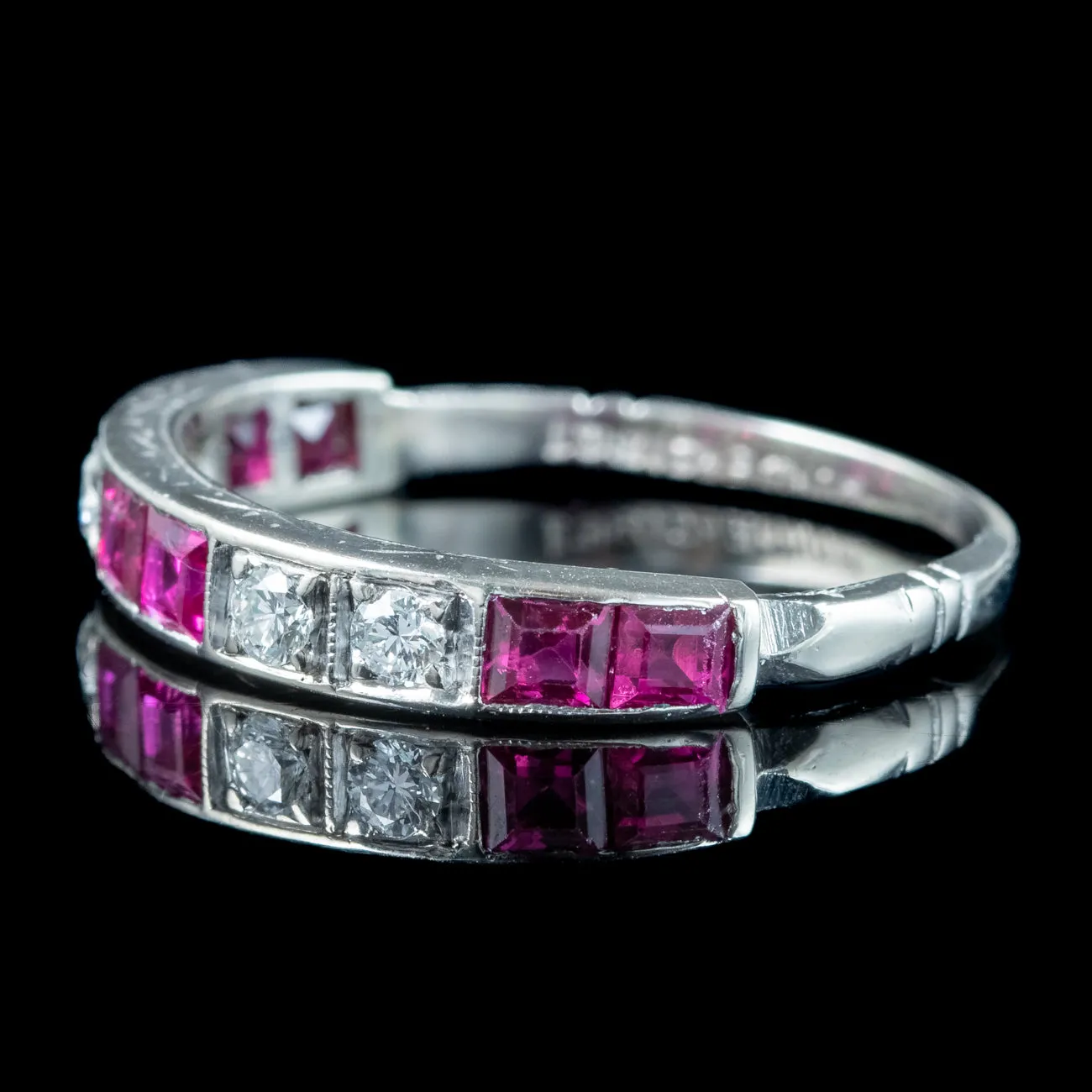 Antique Art Deco Ruby Diamond Half Eternity Band Ring