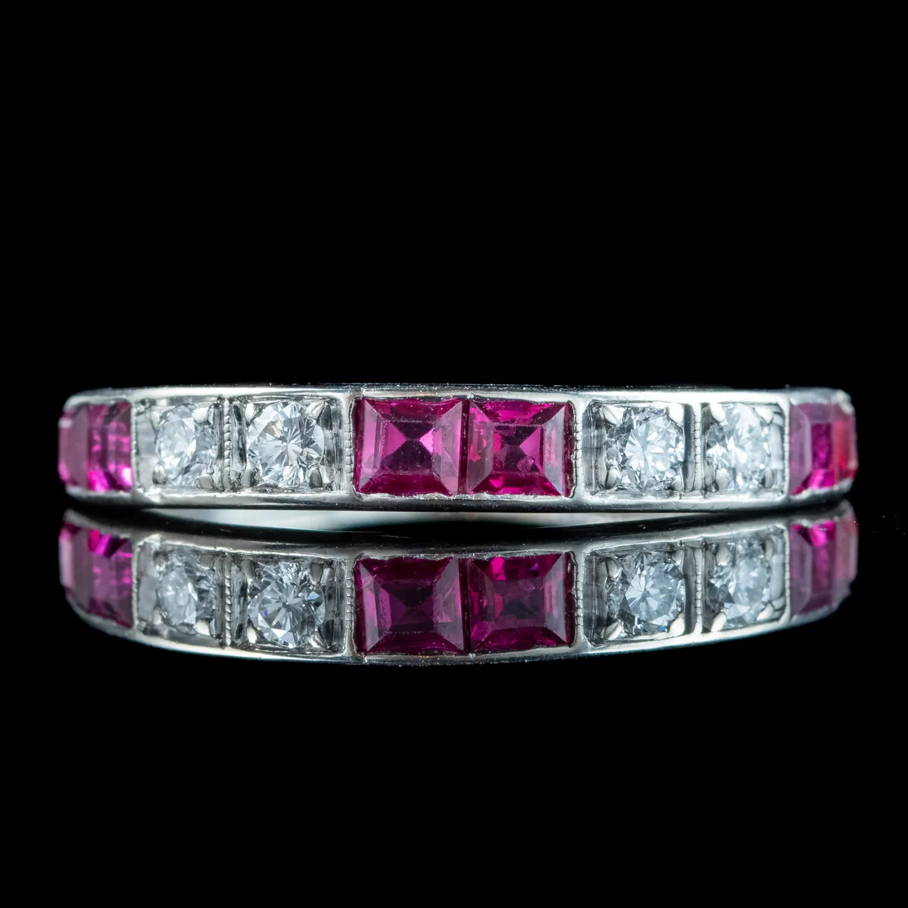 Antique Art Deco Ruby Diamond Half Eternity Band Ring