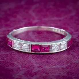 Antique Art Deco Ruby Diamond Half Eternity Band Ring