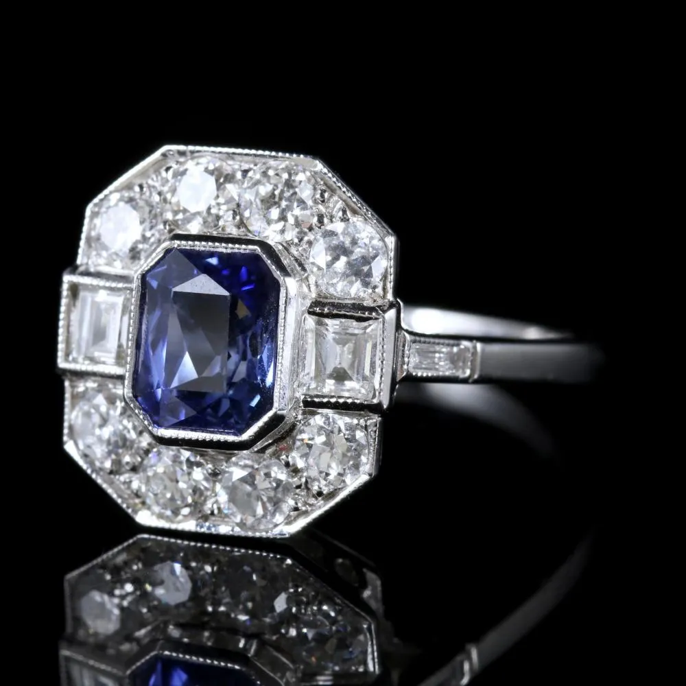 Antique Art Deco Sapphire Diamond Ring 18Ct Circa 1920