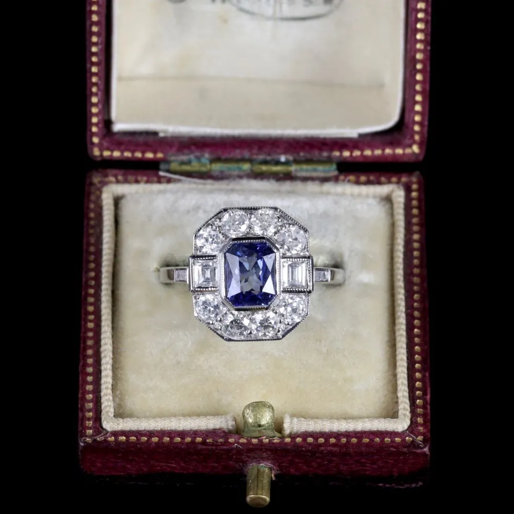 Antique Art Deco Sapphire Diamond Ring 18Ct Circa 1920