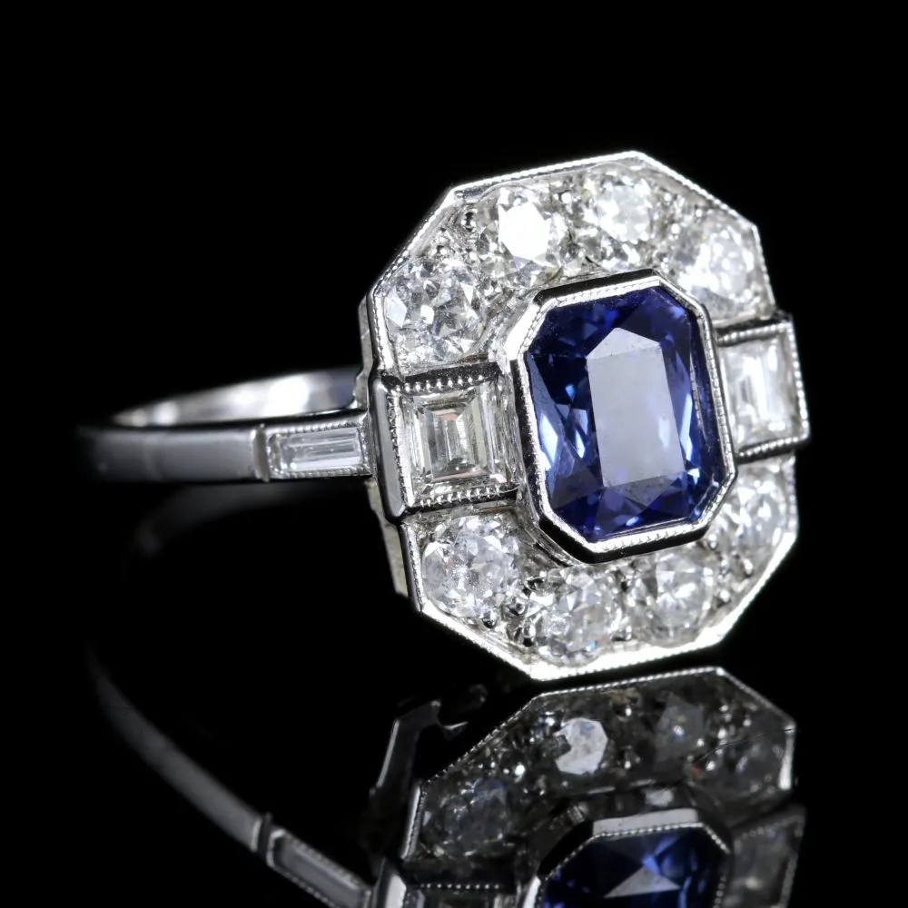 Antique Art Deco Sapphire Diamond Ring 18Ct Circa 1920