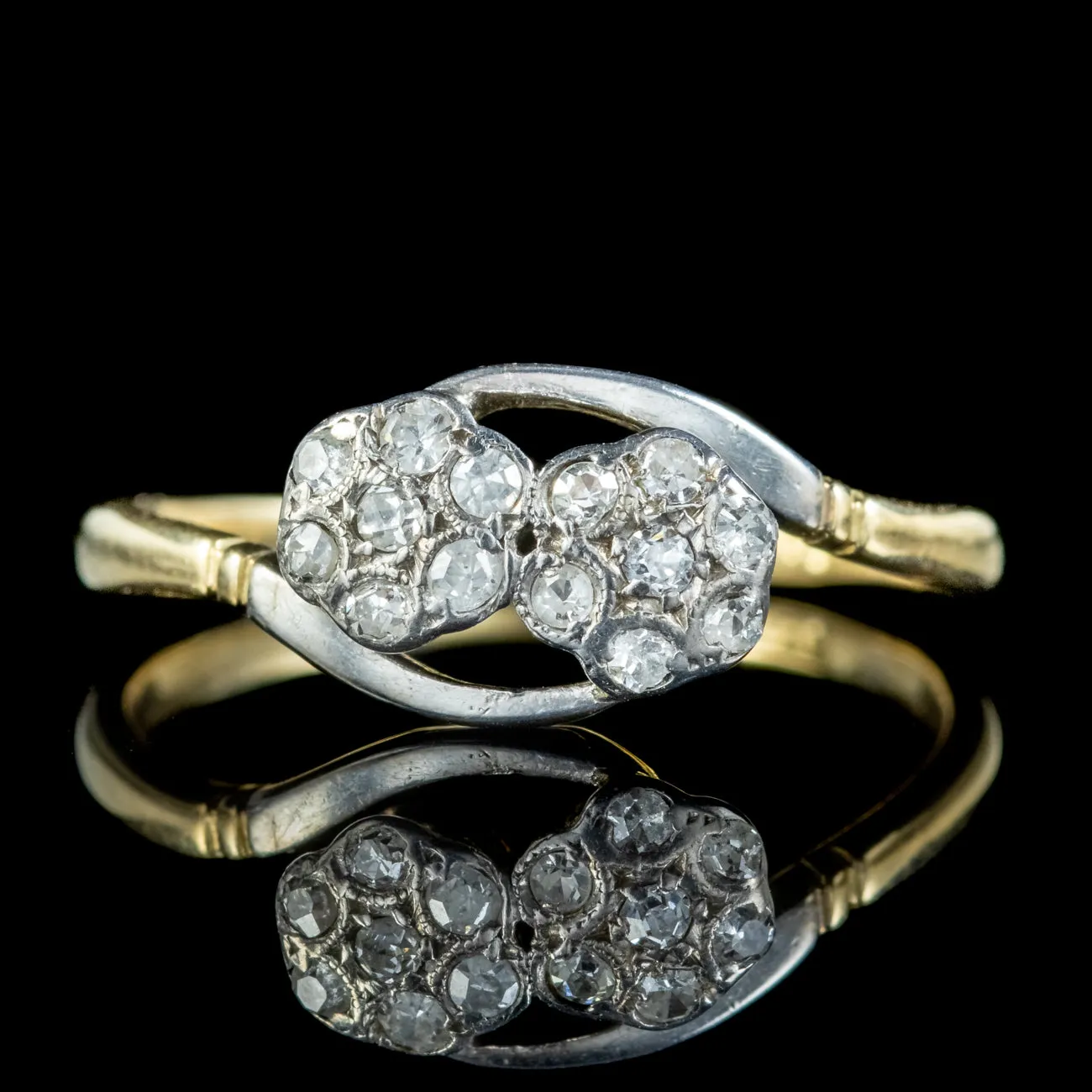 Antique Art Deco Toi Et Moi Diamond Flower Twist Ring