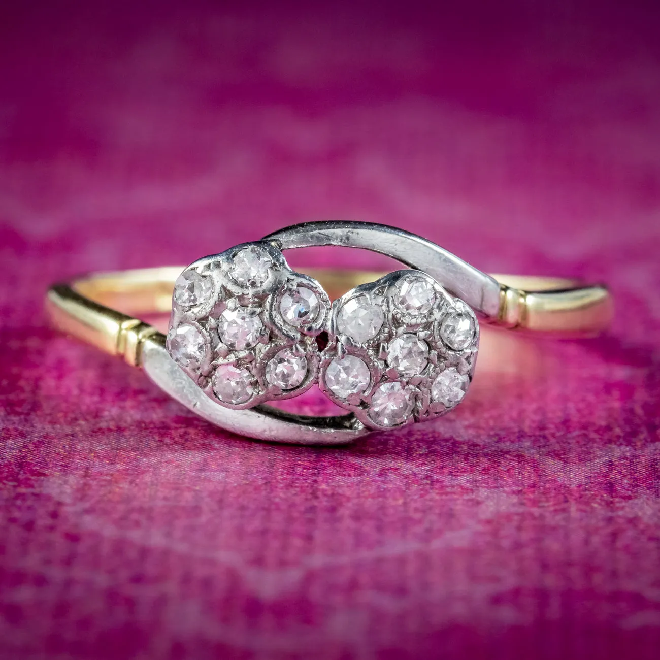 Antique Art Deco Toi Et Moi Diamond Flower Twist Ring