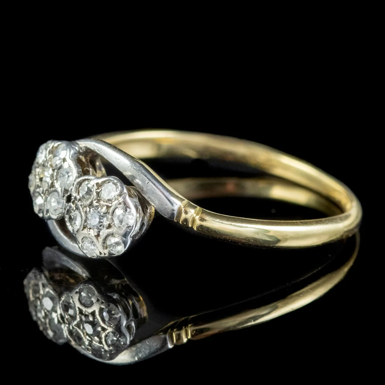 Antique Art Deco Toi Et Moi Diamond Flower Twist Ring