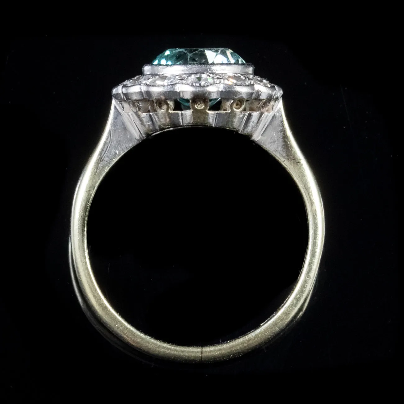 Antique Blue Zircon Diamond Ring Platinum 9Ct Gold Circa 1918