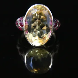 Antique Citrine & Ruby Ring 10Ct Citrine Set In 18Ct Gold