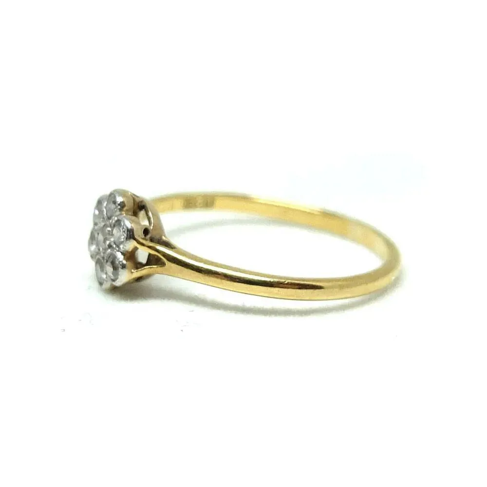 Antique Edwardian 0.1ct Diamond Flower 18ct Yellow Gold Engagement Ring