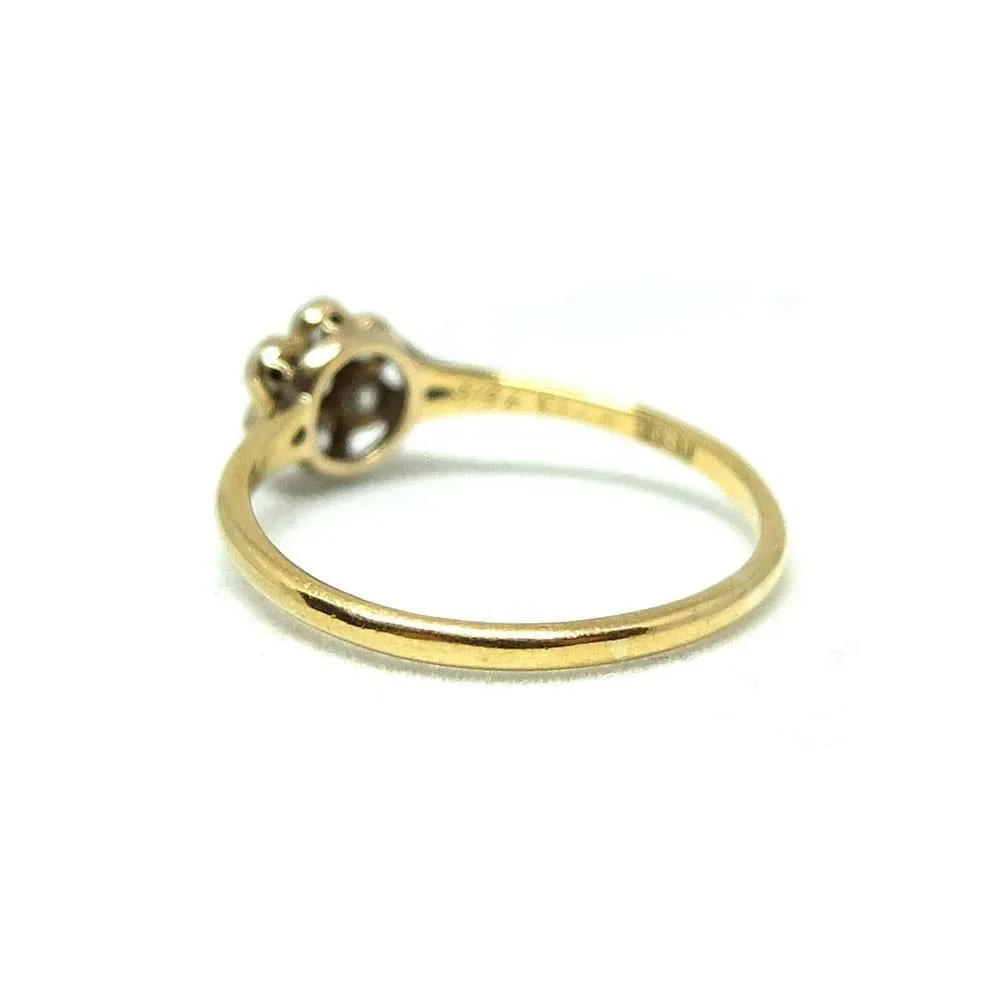 Antique Edwardian 0.1ct Diamond Flower 18ct Yellow Gold Engagement Ring