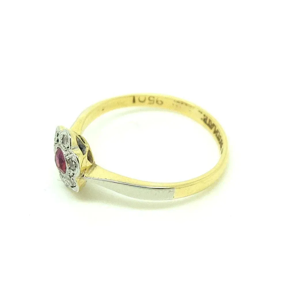 Antique Edwardian 18ct Gold Platinum Ruby Diamond Daisy Ring