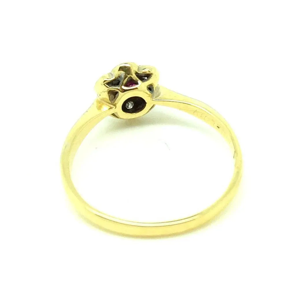 Antique Edwardian 18ct Gold Platinum Ruby Diamond Daisy Ring